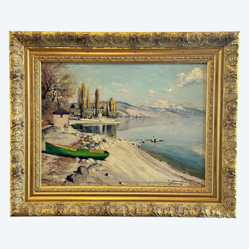 Paul Lépinard (1887-1963), Oil On Panel Lake View Signed