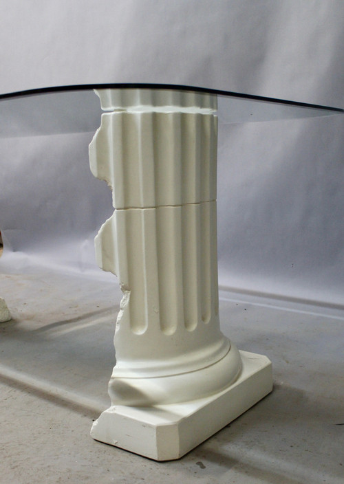 Table with Glass Top and Plaster Base Signed Pacini