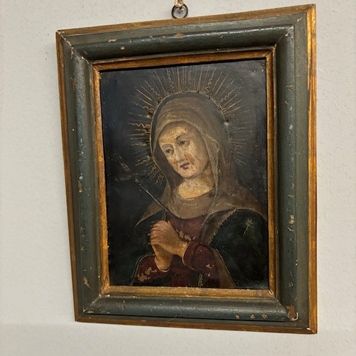 Antique oil painting on Copper Our Lady of Sorrows 17th century mis 25 x 20