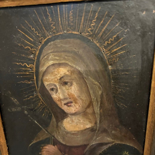 Antique oil painting on Copper Our Lady of Sorrows 17th century mis 25 x 20