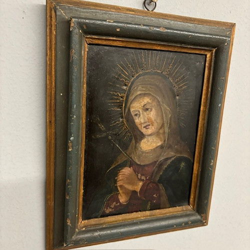 Antique oil painting on Copper Our Lady of Sorrows 17th century mis 25 x 20