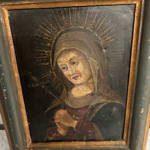 Antique oil painting on Copper Our Lady of Sorrows 17th century mis 25 x 20