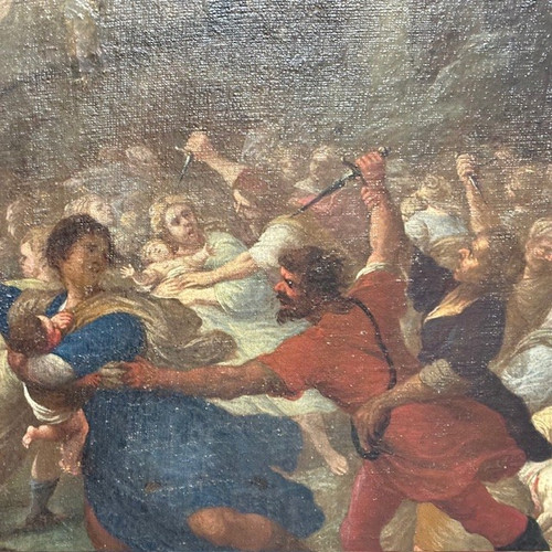 Oil painting on canvas 17th century Guglielmo Cairo (Casal Monferrato 1666 - Brescia 1743 ) " Massacre deg