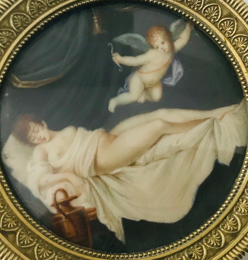 Miniatura mitologia allegoria dell'amore Eros Cupido Psiche