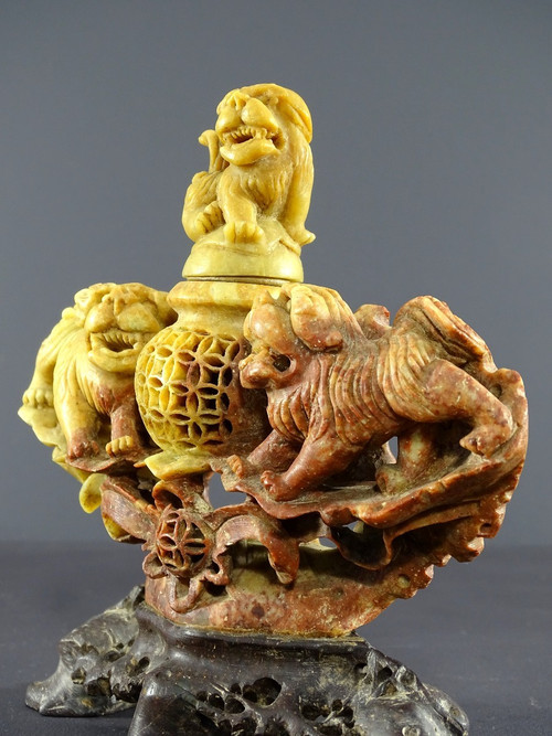 China, 1950s/1960s, Hard Stone Perfume Burner Depicting A Covered Pot With Openwork Body.