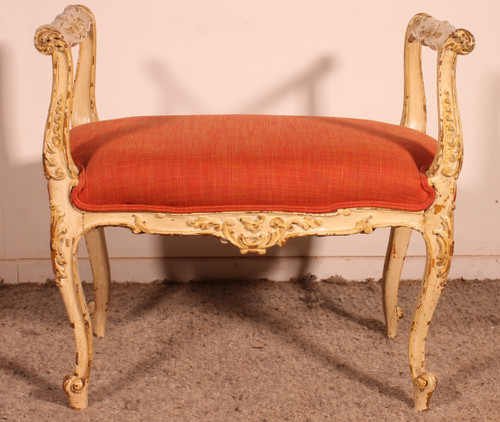 Small Polychrome Wooden Bench - 19th Century