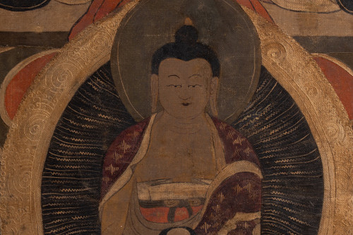 Thangka tibétain représentant un bouddha. Fin XIXe siècle. LS53681809I