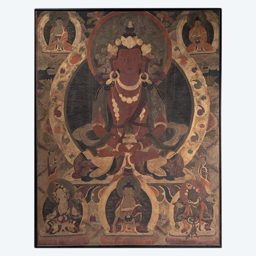 Thangka tibétain représentant un bouddha. Fin XIXe siècle. LS53681809I