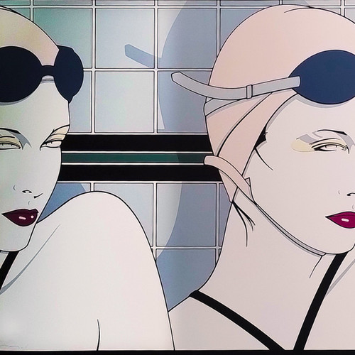 Litografia originale degli anni '70 di Patrick Nagel "Nuotatori", splendida e rara.