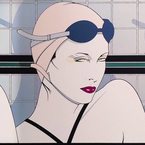 Litografia originale degli anni '70 di Patrick Nagel "Nuotatori", splendida e rara.