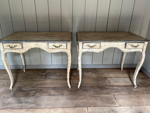 Louis XV 2-drawer writing table (pair), late 19th century patina