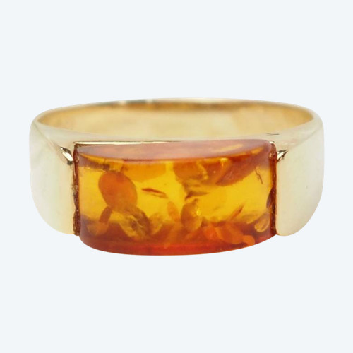 Yellow gold and amber cabochon headband ring