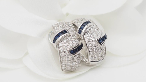 White gold, sapphire and diamond earrings