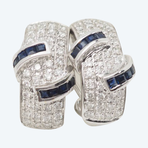 White gold, sapphire and diamond earrings