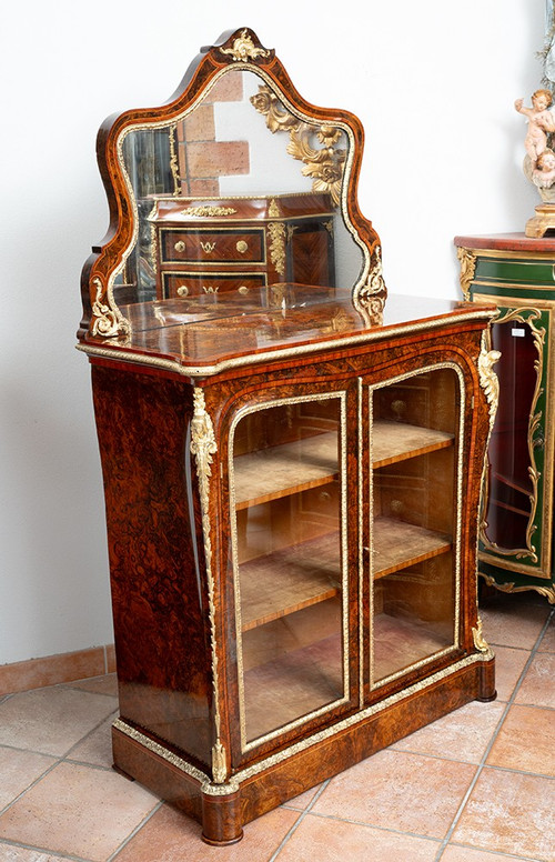 Antique Victorian Walnut Display Cabinet, 19th Century England.