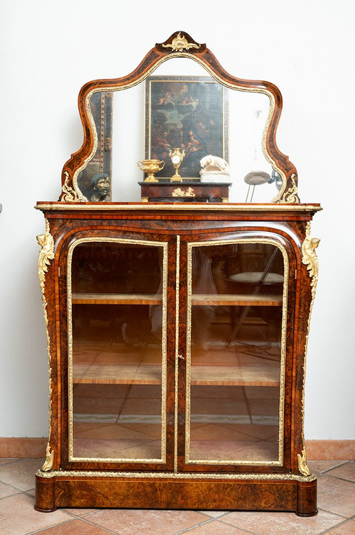 Antique Victorian Walnut Display Cabinet, 19th Century England.