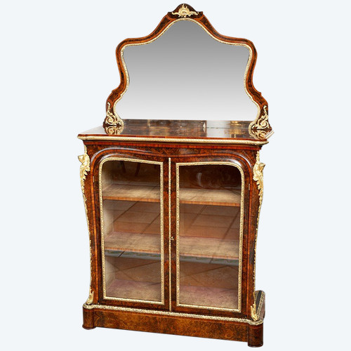 Antique Victorian Walnut Display Cabinet, 19th Century England.