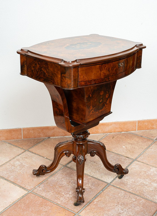 Antique Walnut Root Work Table. England 19th Century.