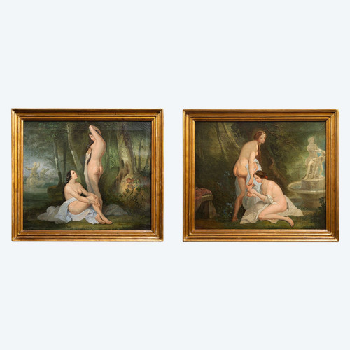 Pair of Antique French Paintings from the Early 19th Century.