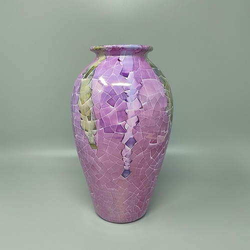 Erstaunliche Giuseppe Locci Polycrome Craquelé Vase aus sardischer Keramik, 1960er Jahre. Hergestellt in Italien