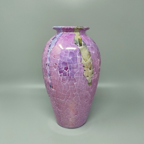 Erstaunliche Giuseppe Locci Polycrome Craquelé Vase aus sardischer Keramik, 1960er Jahre. Hergestellt in Italien