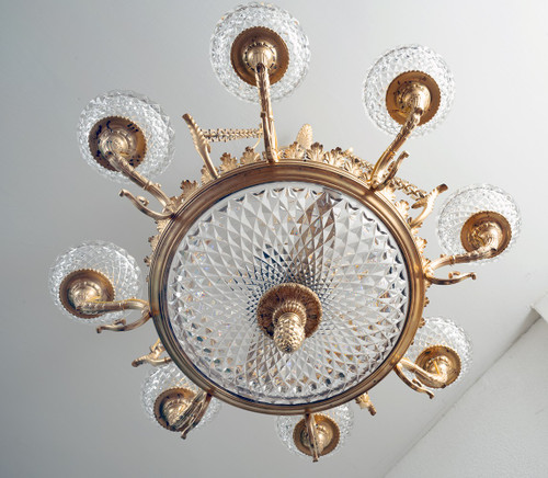 Antique French Napoleon III Chandelier in Gilt Bronze and Crystal. 19th Century Period.