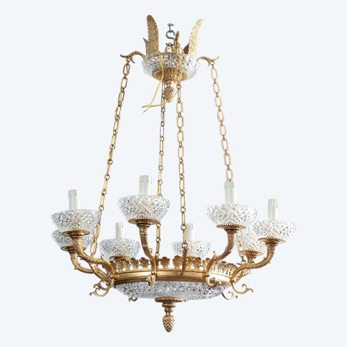 Antique French Napoleon III Chandelier in Gilt Bronze and Crystal. 19th Century Period.