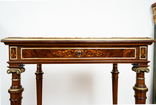 Ancienne Table Basse Française Napoléon III En Acajou, époque 19ème Siècle.