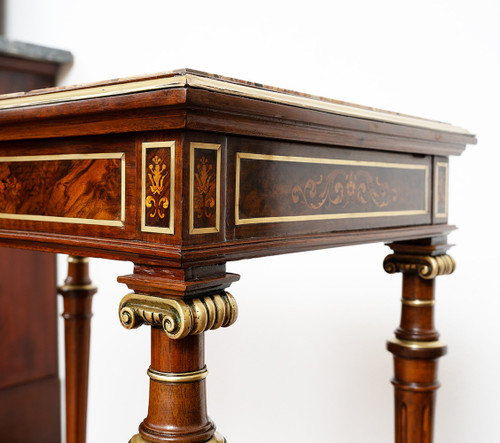 Ancienne Table Basse Française Napoléon III En Acajou, époque 19ème Siècle.