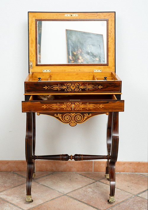 Antique Charles X work table, early 19th century.