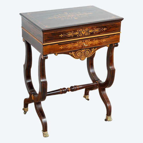 Antique Charles X work table, early 19th century.