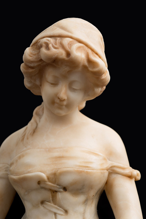 Ancienne Sculpture Française Napoléon III En Albâtre Signée Le Roy, 19ème Siècle.