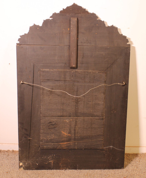 Mirror With Sculpted Coper And Ebony Wood Decoration - Early 19th Century