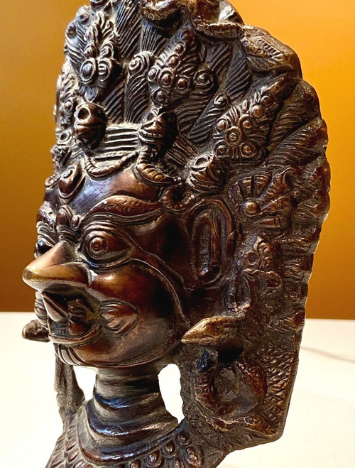 Nepal, First Half of the 20th Century, Bronze Mask of Durga in Her Wrathful Form.