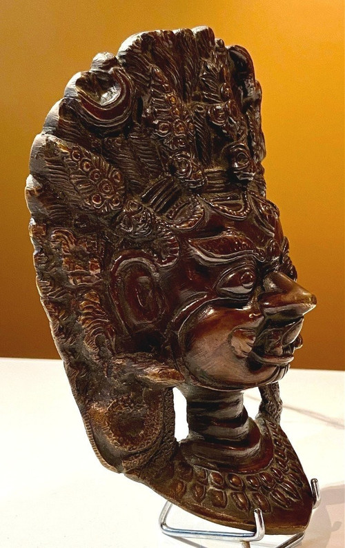 Nepal, First Half of the 20th Century, Bronze Mask of Durga in Her Wrathful Form.