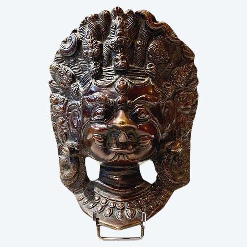 Nepal, First Half of the 20th Century, Bronze Mask of Durga in Her Wrathful Form.