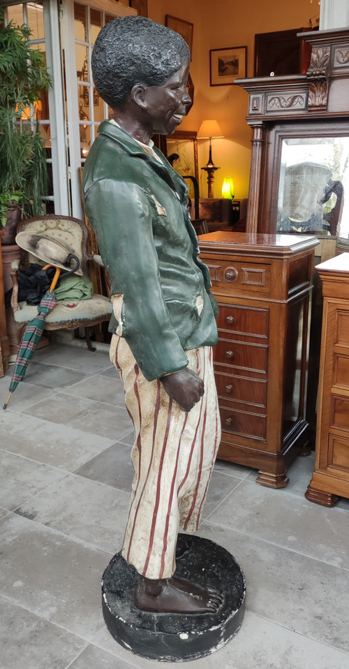 Ancienne grande Statue Jeune afro-américain plâtre polychrome  DELARUE-PICARD 1885