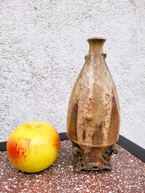 C Greber, Flamed Stoneware Vase, Art Nouveau, 20th Century