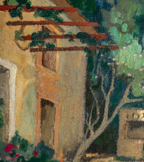 Lucien Adrion (1889-1953) - oil on canvas circa 1920-1930 - A terrace on the Mediterranean 