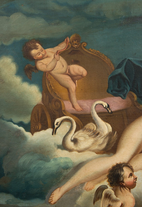 Old Oil Painting on Canvas Representing Venus and Adonis. France 18th Century.