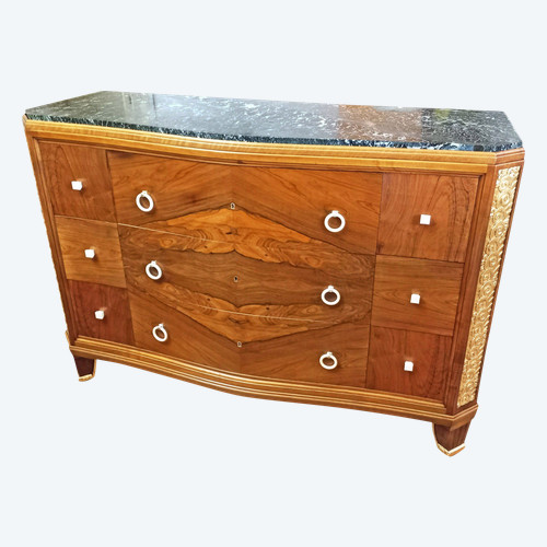 Art Deco Curved Chest of Drawers in Rosewood and Gilded Wood