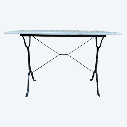 Black cast iron marble bistro table