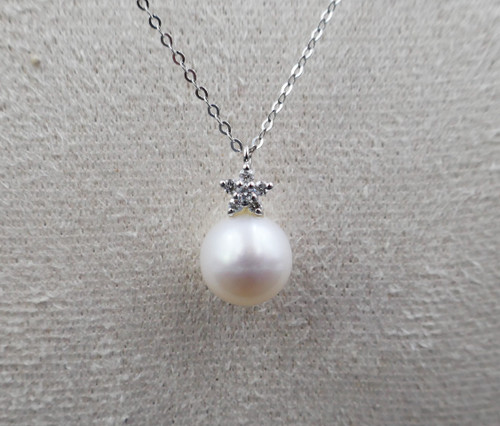 Collana Di Perle E Diamanti, Oro Bianco 18 Carati.