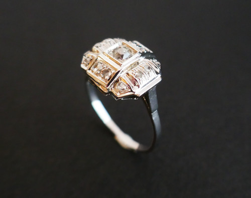 Art Deco Ring Set with Diamonds, 18 Carat Gold.