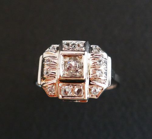 Art Deco Ring Set with Diamonds, 18 Carat Gold.