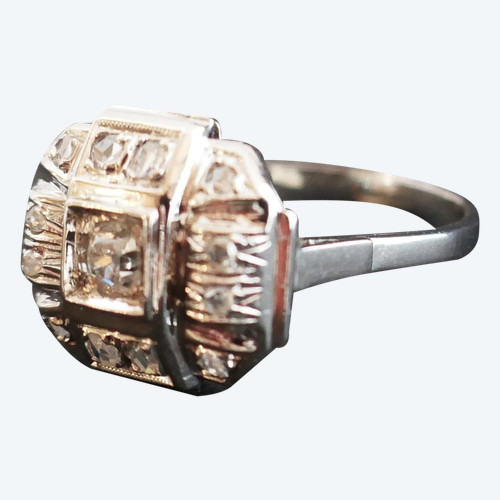 Art Deco Ring Set with Diamonds, 18 Carat Gold.