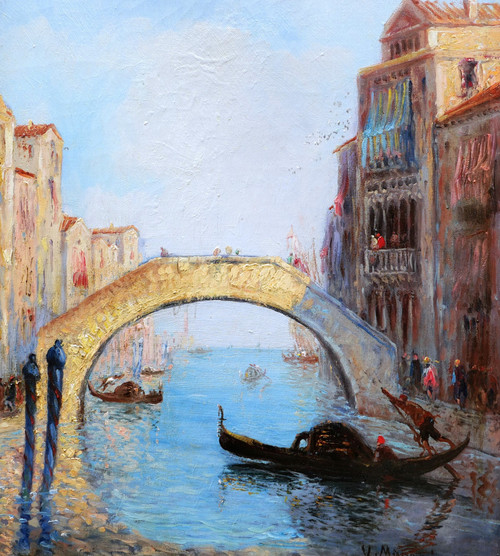 Vincent MANAGO, Paesaggio animato su un canale a Venezia