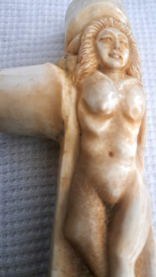 Erotic bovine bone carved cane knob