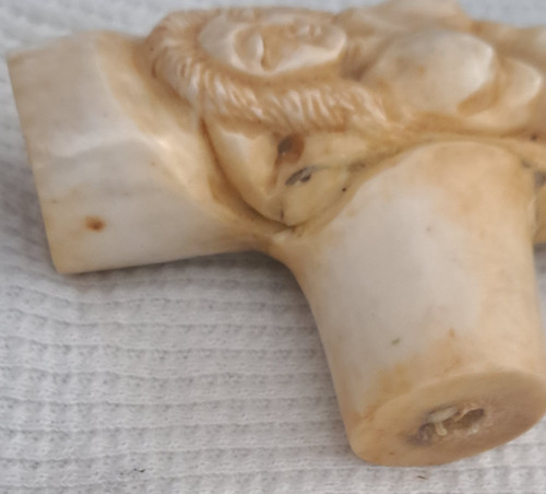 Erotic bovine bone carved cane knob