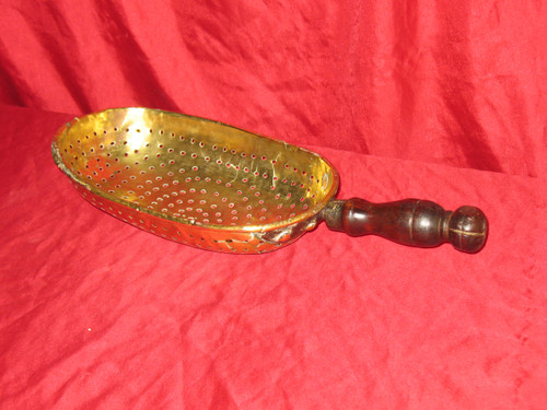 18th century brass curd strainer